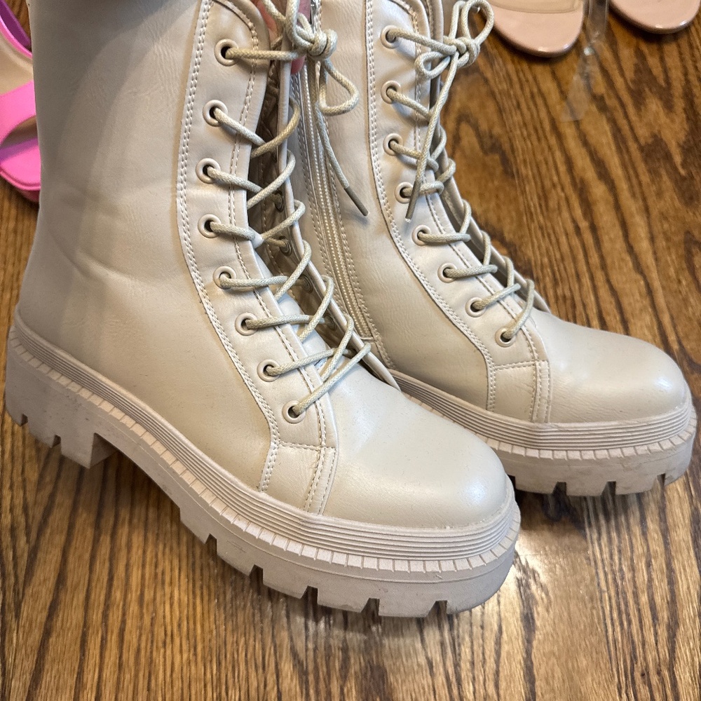 Cream combat boots
